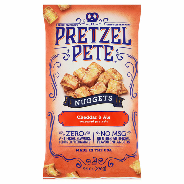 Chips & Pretzels Pretzel Pete Cheddar & Ale Seasoned Pretzels Nuggets hero