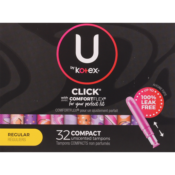 Feminine Care U by Kotex Click Compact Unscented Tampons, Regular hero