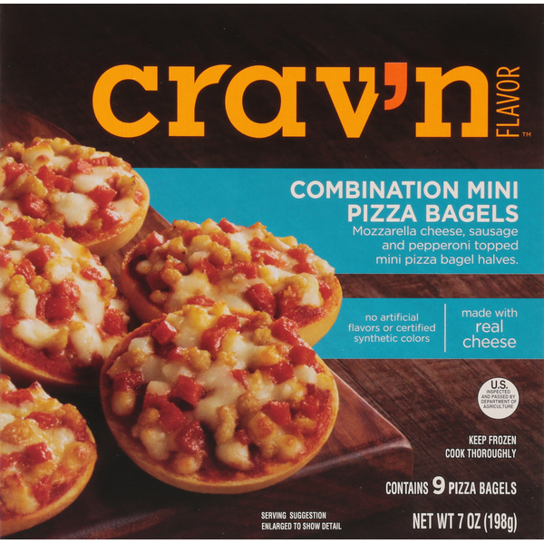 Frozen Pizza Crav'n Flavor Pizza Bagels, Combination, Mini hero