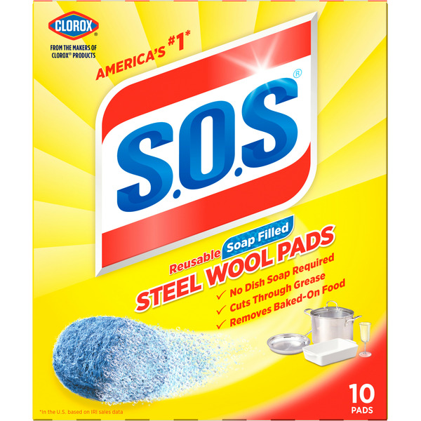 Cleaning Products and Supplies S.O.S Steel Wool Pads, Reusable, Soap Filled hero