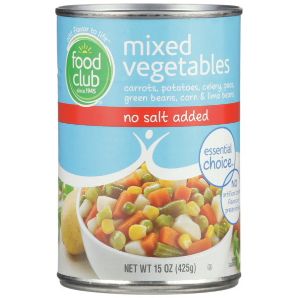 Canned & Jarred Vegetables Food Club No Salt Added Mixed Vegetables Carrots, Potatoes, Celery, Peas, Green Beans, Corn & Lima Beans hero