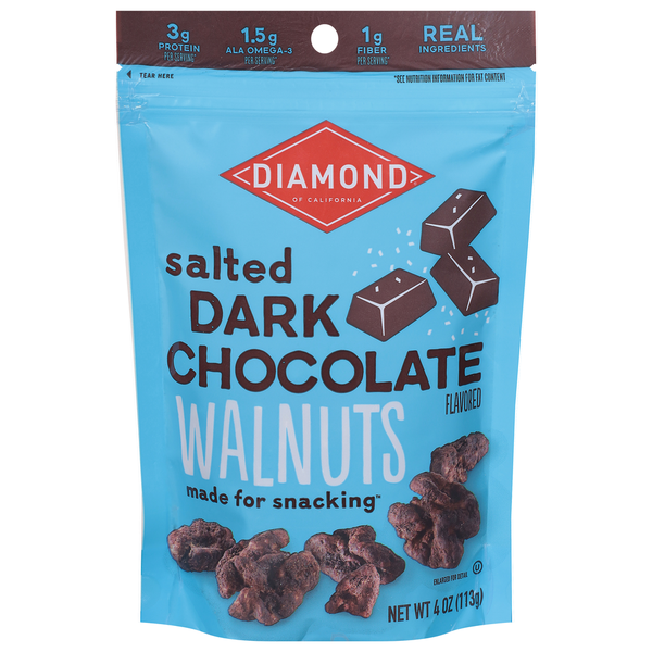 Nuts, Seeds & Dried Fruit Diamond Walnuts, Dark Chocolate Flavored, Salted hero