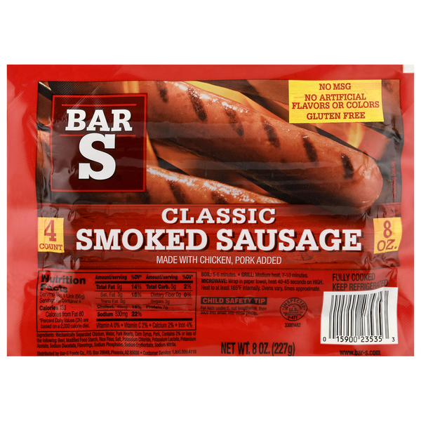 Hot Dogs, Bacon & Sausage Bar-S Classic Smoked Sausage,  High Protein hero