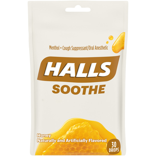 Cold, Flu & Allergy Halls Soothe Honey Menthol Cough Suppressant/Oral Anesthetic Drops hero