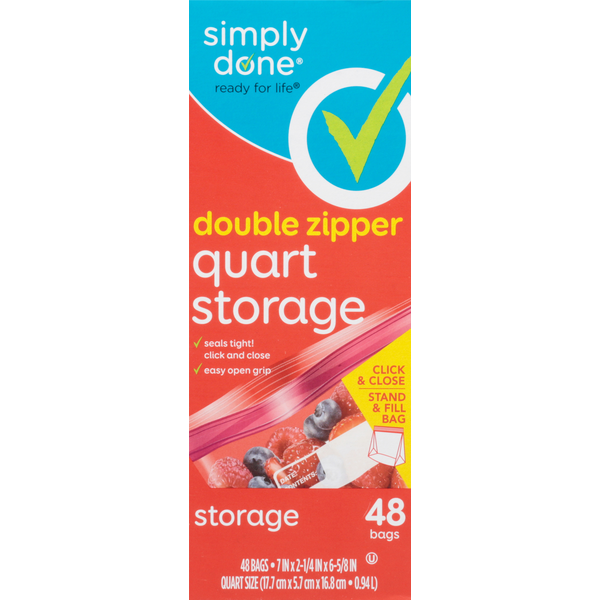 Simply Done Storage Bags, Double Zipper, Quart Size hero