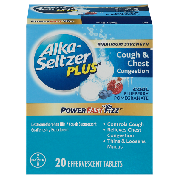 Cold, Flu & Allergy Alka-Seltzer Plus Cough & Chest Congestion, Maximum Strength, Cool Blueberry Pomegranate, Tablets hero