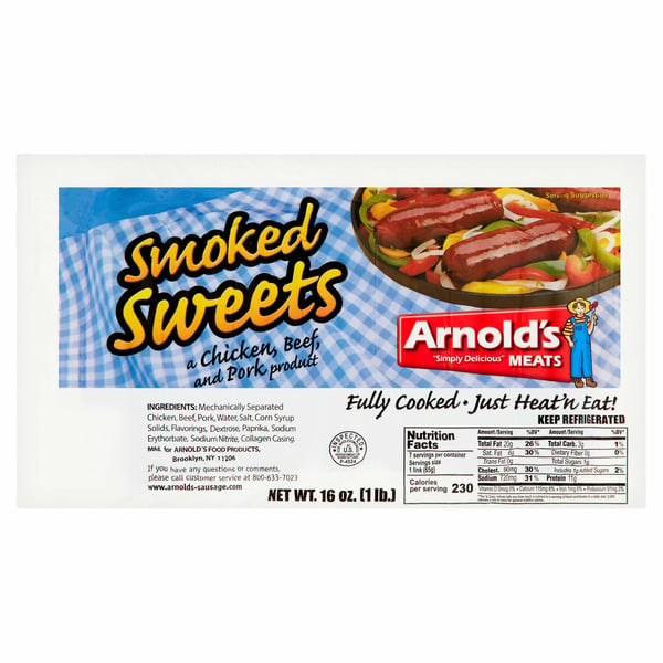 Hot Dogs, Bacon & Sausage Arnold's Smoked Sweets Sausages hero