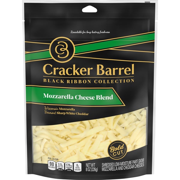 Packaged Cheese Cracker Barrel Black Ribbon Mzarella Cheese Blend Shredded Cheese, . Bag hero