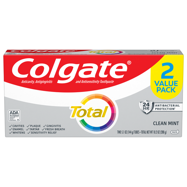 Oral Hygiene Colgate Toothpaste, Clean Mint, Paste, 2 Value Pack hero