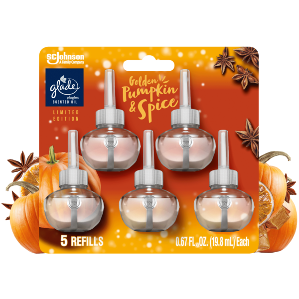 Air Fresheners & Candles Glade® PlugIns Scented Oil, Air Freshener, 5 Refills, Golden Pumpkin & Spice hero