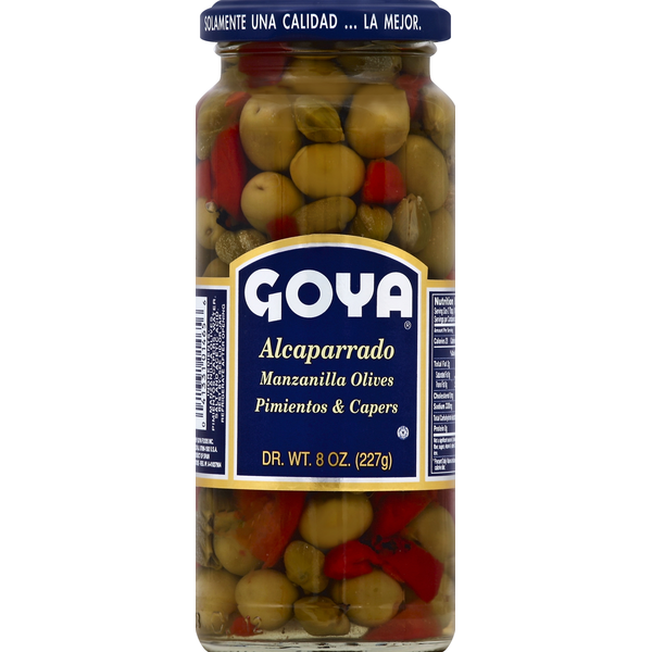 Pickles, Peppers & Olives Goya Manzanilla Olives Pimientos & Capers Alcaparrado hero