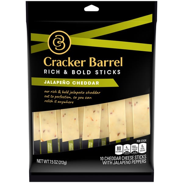 Packaged Cheese Cracker Barrel Rich & Bold Jalapeno White Cheddar Cheese Snacks, 10 ct Sticks hero