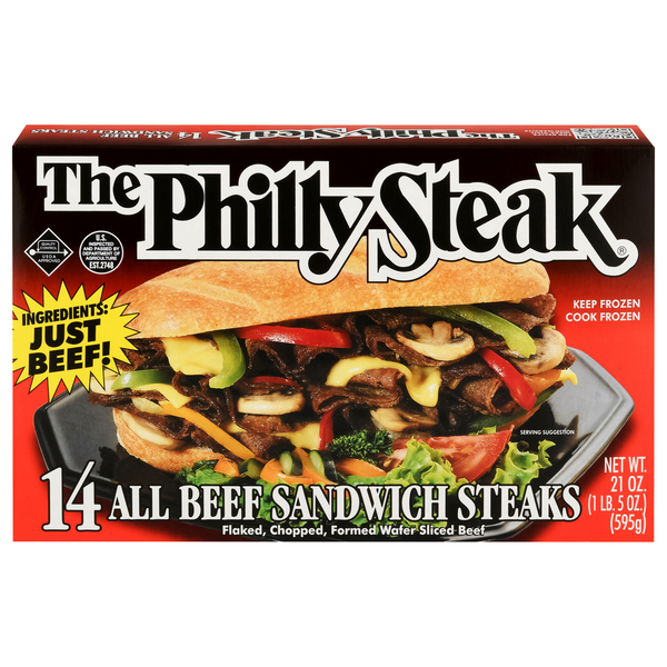 Frozen Meals The Philly Steak Sandwich Steaks, All Beef hero