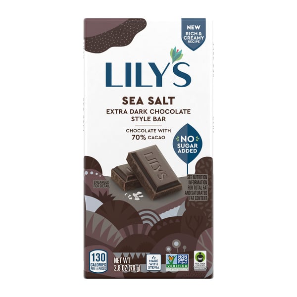 Candy & Chocolate Lily's Sea Salt Extra Dark Chocolate Style No Sugar Added Sweets hero