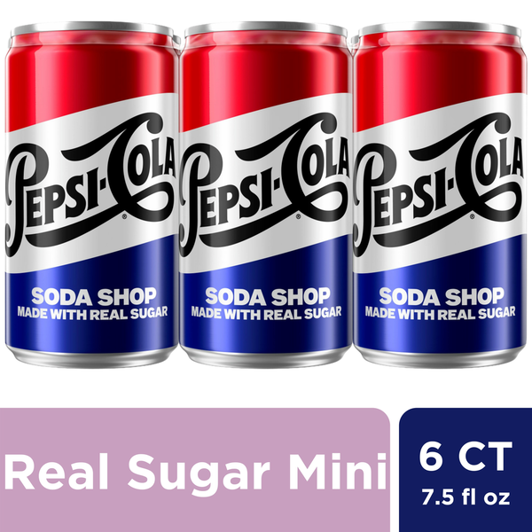 Soft Drinks Pepsi Real Sugar Soda, Mini Cans, Mini Cans, (Packaging May Vary) ​ hero