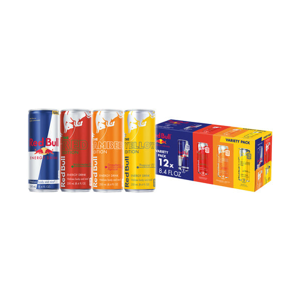 Energy & Sports Drinks Red Bull Variety Pack, Red Edition, Amber Edition and Yellow Edition Energy Drinks hero