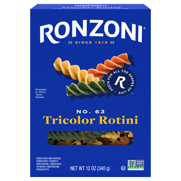 Dry Pasta & Noodles Ronzoni Tricolor Rotini, 12 oz, Colorful Non-GMO Pasta Spirals hero