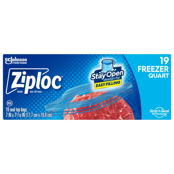 Food Wraps & Storage Ziploc® Brand Freezer Bags with Stay Open Design for Easy Filling hero