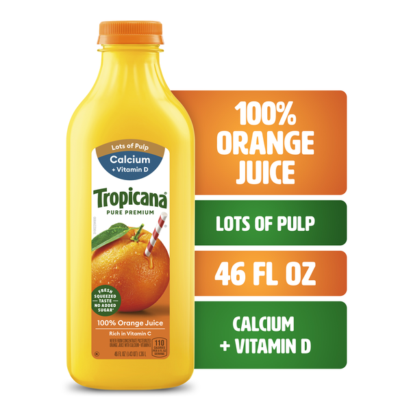 Tropicana Pure Premium 100% Orange Juice, Lots of Pulp, Calcium and Vitamin D hero