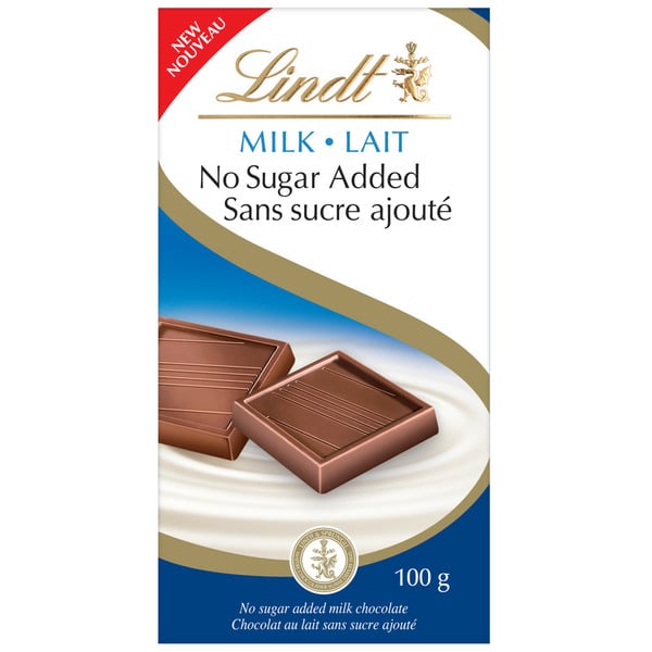 Candy & Chocolate Lindt No Sugar Added Milk Chocolate Bar, 100 Grams hero