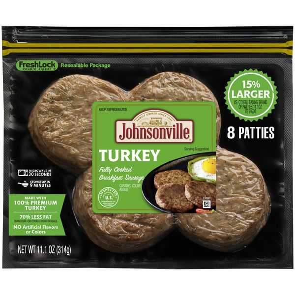 Hot Dogs, Bacon & Sausage Johnsonville Fully Cooked Turkey Breakfast Sausage Patties hero