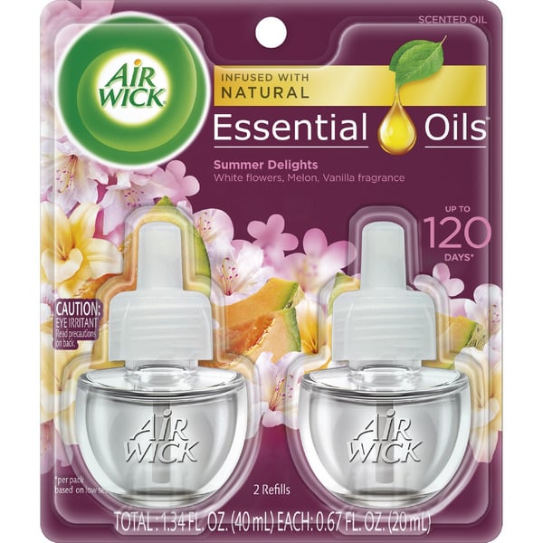 Air Fresheners & Candles Air Wick® Plug in Scented Oil Refill, 2 ct, Summer Delights, Air Freshener, Essential Oils hero