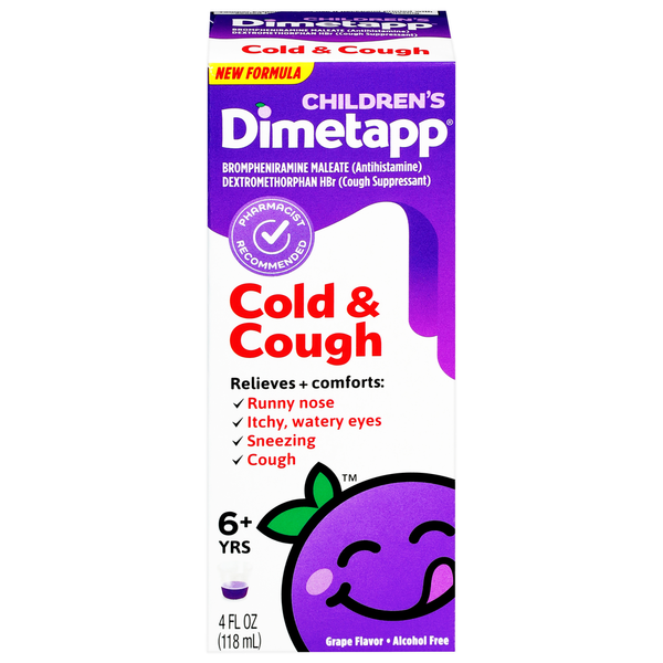 Cold, Flu & Allergy Dimetapp Cold & Cough, Grape Flavor, 6+ Yrs, Children's hero