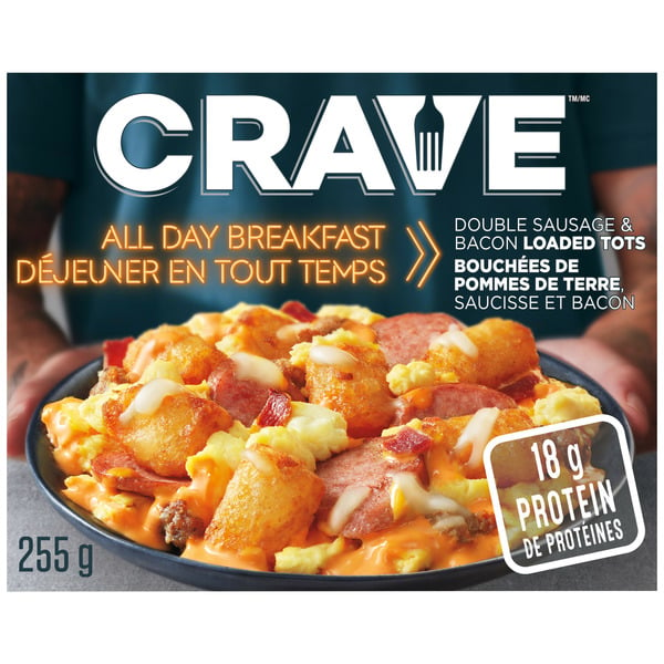 Frozen Meals Crave All Day Breakfast Double Sausage and Bacon Loaded Tots hero