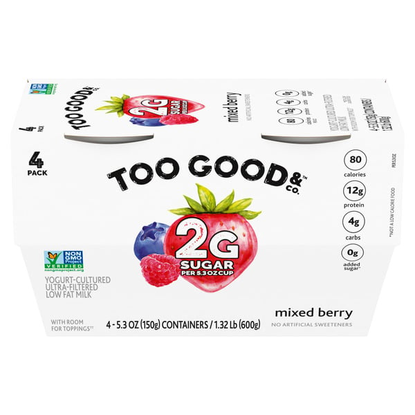 Refrigerated Too Good & Co. Mixed Berry Flavored Low Fat Greek Yogurt Cultured Product Cups hero