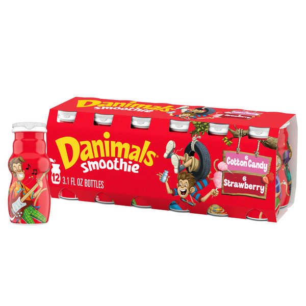 Yogurt Danimals Strawberry Explosion and Cotton Candy Dairy Drink Multi-Pack Smoothie Bottles hero