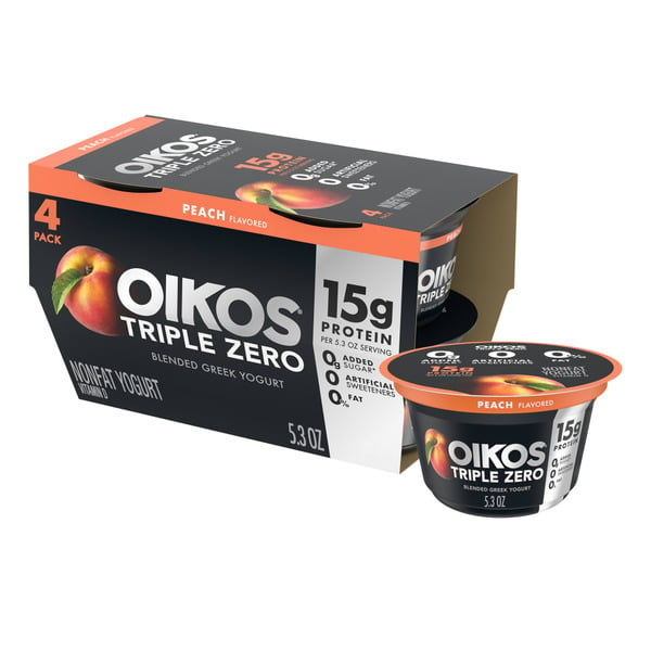 Yogurt Oikos Peach 15g Protein, Sugar Free, Nonfat Greek Yogurt Cups hero