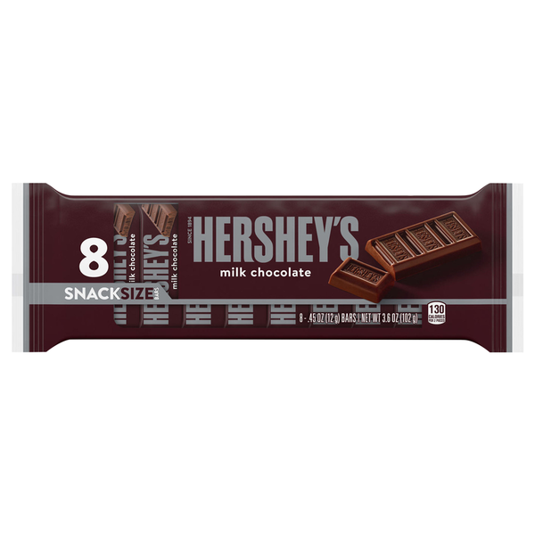 Candy & Chocolate Hershey's Milk Chocolate Snack Size, Candy Bars, 0.45 oz (8 Count) hero