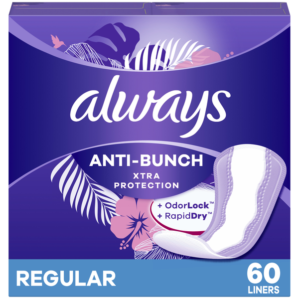 Feminine Care Always Anti-Bunch Xtra Protection Daily Liners Regular Absorbency Unscented hero