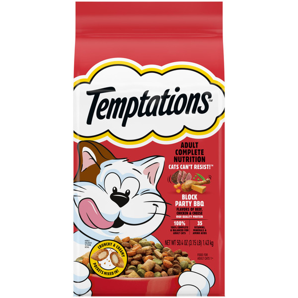 Cat Food TEMPTATIONS Complete Nutrition Block Party BBQ Flavor Adult Dry Cat Food hero