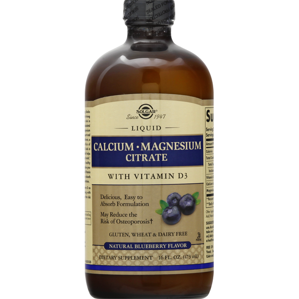 Vitamins & Minerals Solgar Calcium-Magnesium Citrate, Natural Blueberry Flavor, Liquid hero