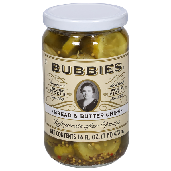 Pickled Goods & Olives Bubbies Snacking Pickle, Bread & Butter Chips hero