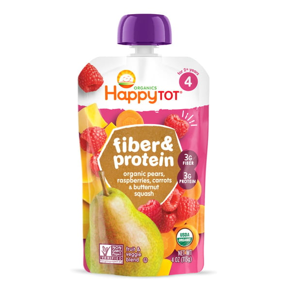 Baby Food & Formula Happy Tot Happt Tot Organics Stage 4 Baby Food Pouches, Gluten Free, Vegan Snack, Fiber & Protein Fruit & Veggie Puree, Pears, Raspberries, Butternut Squash & Carrots, 4 Ounce hero