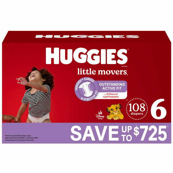 Diapers & Wipes Huggies Little Movers Baby Diapers, Size 6 (35+ lbs) hero