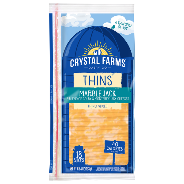 Packaged Cheese Crystal Farms Cheese Slices, Marble Jack, Thins hero