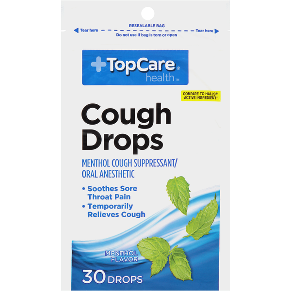 Cold, Flu & Allergy TopCare Sugar Free Menthol Cough Suppressant/Oral Anesthetic Cough Drops, Menthol hero