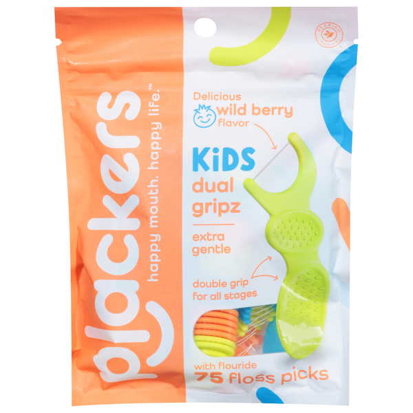 Plackers Micro Mint Floss Picks, Wild Berry, Dual Gripz, Kids hero