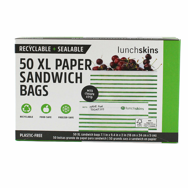 Food Storage Lunchskins Recyclable + Sealable XL Sandwich Bags w/Closure Strip, Green hero