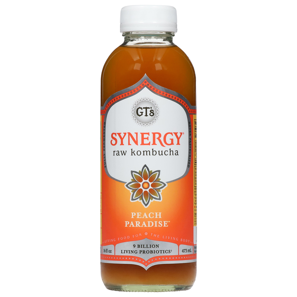 GT's Living Foods Kombucha, Raw, Peach Paradise hero