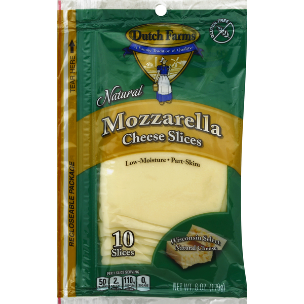 Packaged Cheese Dutch Farms Cheese Slices, Natural Mozzarella hero