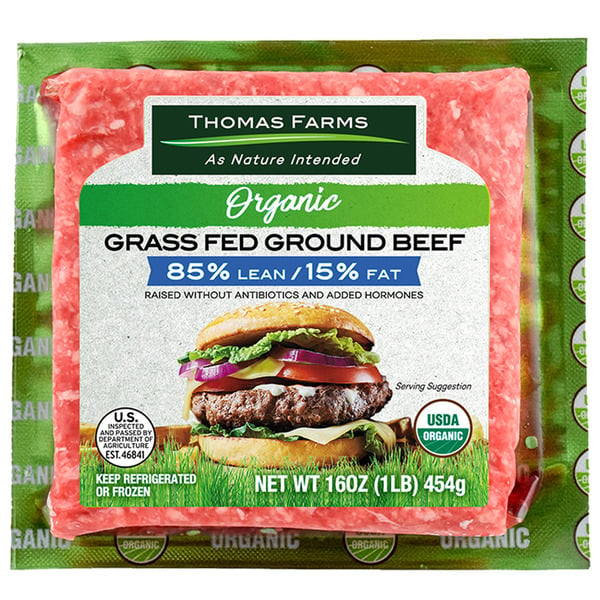 Packaged Meat Thomas Farms Organic Grass Fed Ground Beef, 85% Lean 15% Fat hero