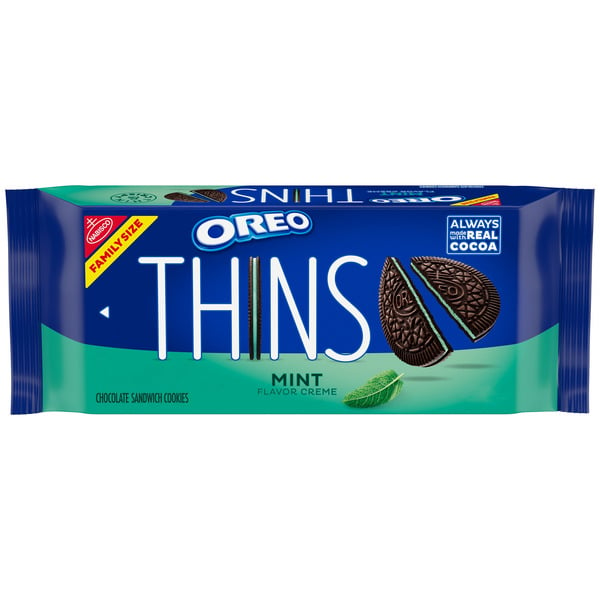 Candy & Chocolate Oreo Thins Mint Creme Chocolate Sandwich Cookies, Family Size hero