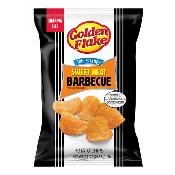 Chips & Pretzels Golden Flake Thin & Crispy Potato Chips Sweet Heat Barbecue hero