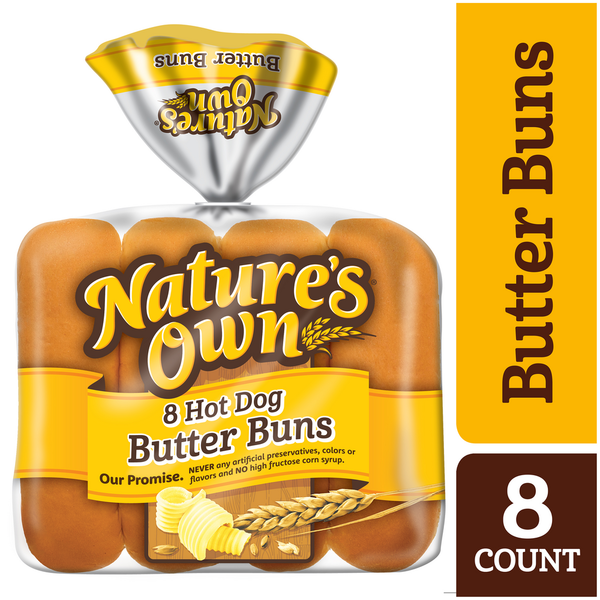 Packaged Bread Nature's Own Hot Dog Butter Buns, Soft White Bread Hot Dog Buns, 8 Count hero