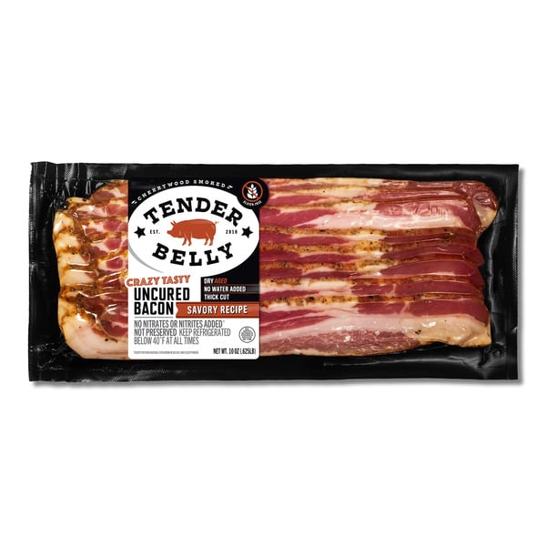 Tender Belly Signature Dry-Rubbed, Thick Cut Bacon, Uncured hero