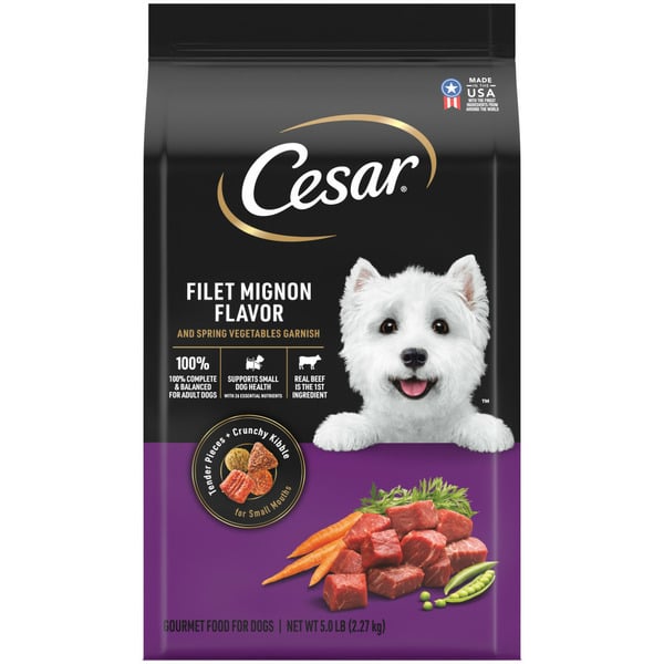 Dog Food & Care Cesar Small Breed Dry Dog Food Filet Mignon Flavor with Spring Vegetables Garnish hero